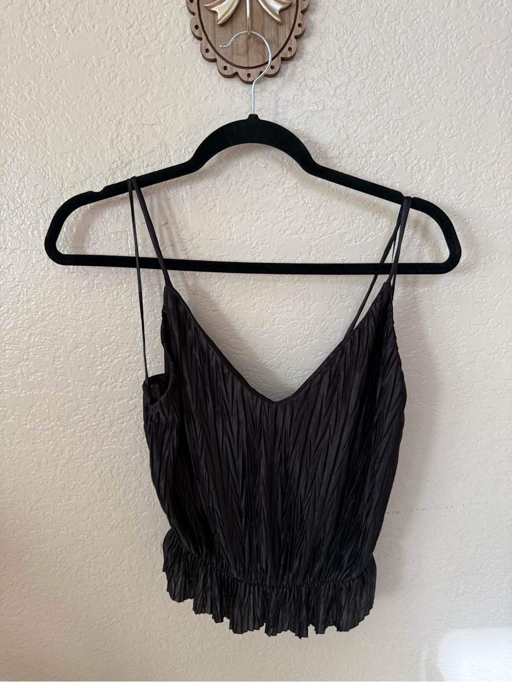 Zara Black Pleated Spaghetti Strap Tank Top
